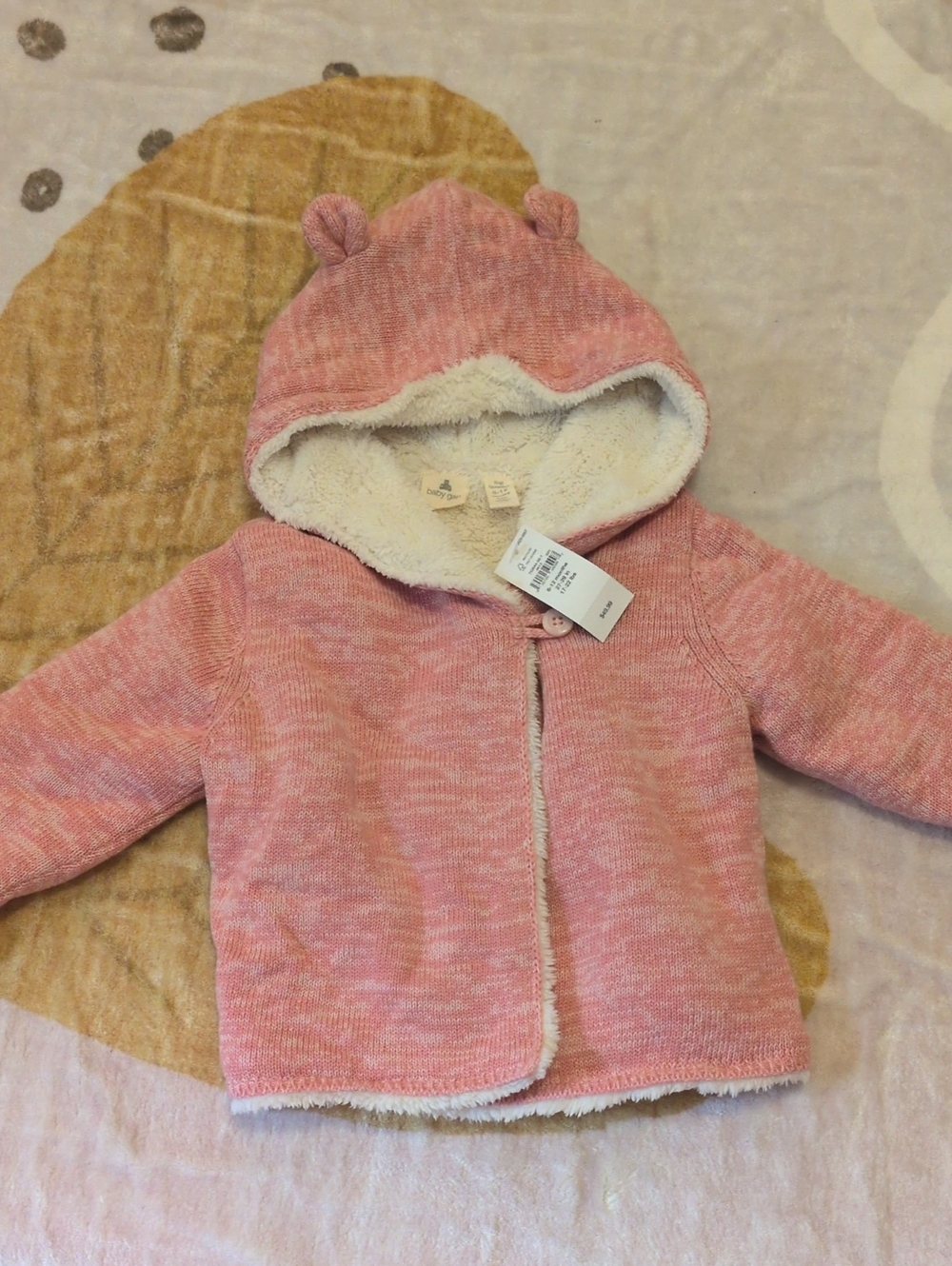 NWT Baby Gap Cozy Pink Sherpa-Lined Baby Hoodie with Bear Ears